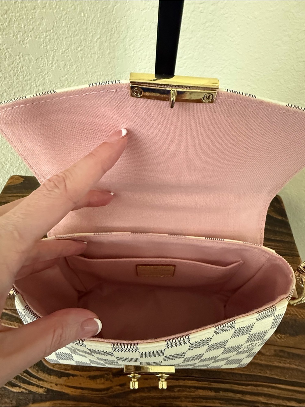 Chic L Damier Inspired Fashion Crossbody | Top Handle | Pink Interior | 1:1 - Picture 9 of 11
